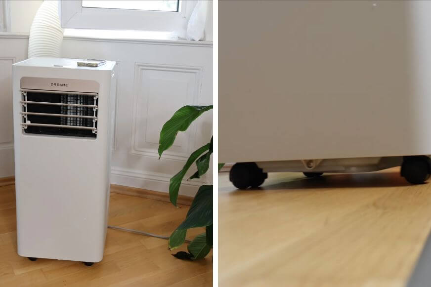 Dreame P-Wind 10 Klimaanlage mit Rollen auf einem Fliesenboden